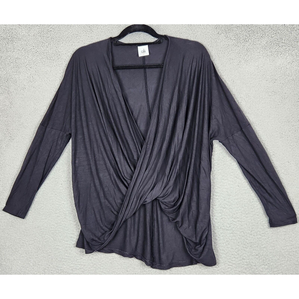 CABI Top Womens Small Black Taylor Tee V-Neck Wrap Blouse Long Sleeve 3119